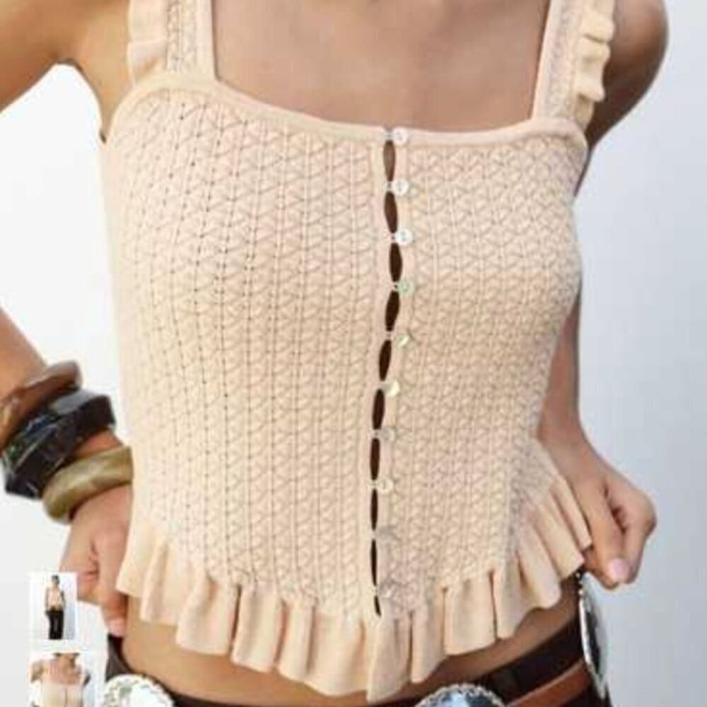 Zara Knit Corset Ivory Tank Size S Sleeveless Ruffle
